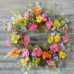 Easter^Raz 24" Mixed Geranium Poppy Wreath