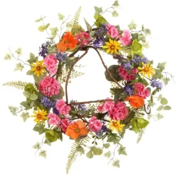 Easter^Raz 24" Mixed Geranium Poppy Wreath