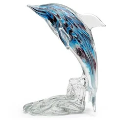 Dynasty Glass Blue Swirl Dolphin On Stand Best Sale