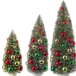 Clothtique/Fabriche Santas^Raz Bottle Brush Tree Set/3