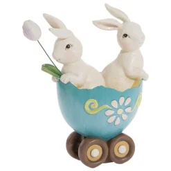 Resin^Raz Bunnies In Egg Cart