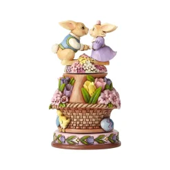 Easter^Enesco Bunnies With Rotatable Flowers