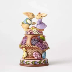 Easter^Enesco Bunnies With Rotatable Flowers