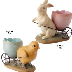 Resin^Raz Bunny Or Chick With Wagon