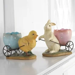 Resin^Raz Bunny Or Chick With Wagon