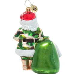 Blown Glass^Christopher Radko Cr, Camo Christmas Santa, 1021299, Radko