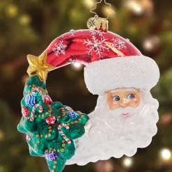 Blown Glass^Christopher Radko Cr, Christmas With A Grin Santa, Moon, 1021544, Radko