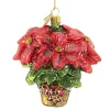 Glass^Huras Family Huras, Poinsettia With Plain Bow Glass Ornament Floral Flower, S462