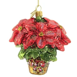 Glass^Huras Family Huras, Poinsettia With Plain Bow Glass Ornament Floral Flower, S462
