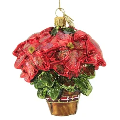 Glass^Huras Family Huras, Poinsettia With Plain Bow Glass Ornament Floral Flower, S462