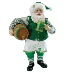 Clothtique/Fabriche Santas^Kurt S Adler Irish Santa With Beer Barrel, Fabriche™ Musical
