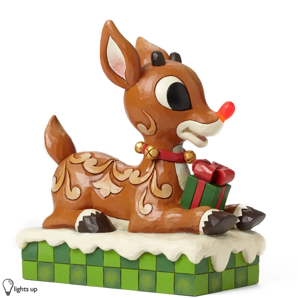 Resin^Enesco Large Rudolph With Lited Nose