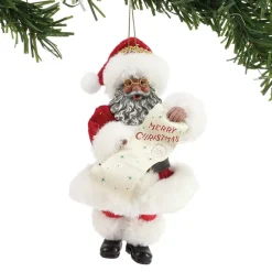 Clothtique/Fabriche Santas^Department 56 Merry Christmas Santa Ornament, African-American, 6003868. Possible Dreams