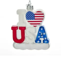Glass^Kurt S Adler Noble Gems "I Love Usa" Glass Christmas Ornament, Nb1286, Kurt Adler