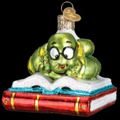 Glass^Old World Christmas Owc Bookworm Ornament, 12514