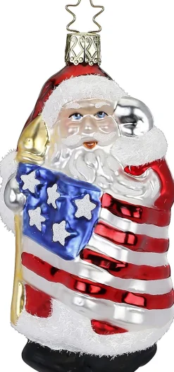 Glass^INGE Glas Patriotic Santa, Santa's Salut, Red White Blue, 10234S018, Inge-Glas