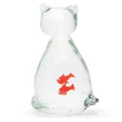 Glass^Dynasty Glass Sitting Cat With Fish