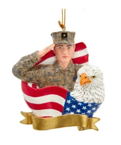 Resin^Kurt S Adler U.S. Army®, Soldier, Flag, Eagle Ornament For Personalization, Am2201, Kurt Adler