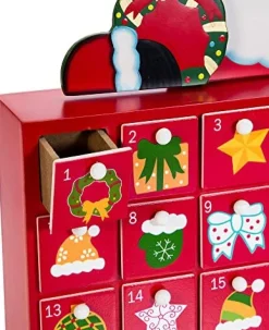 Santas^Kurt S Adler Wooden Santa Advent Calendar With Drawers, D3264, Kurt Adler